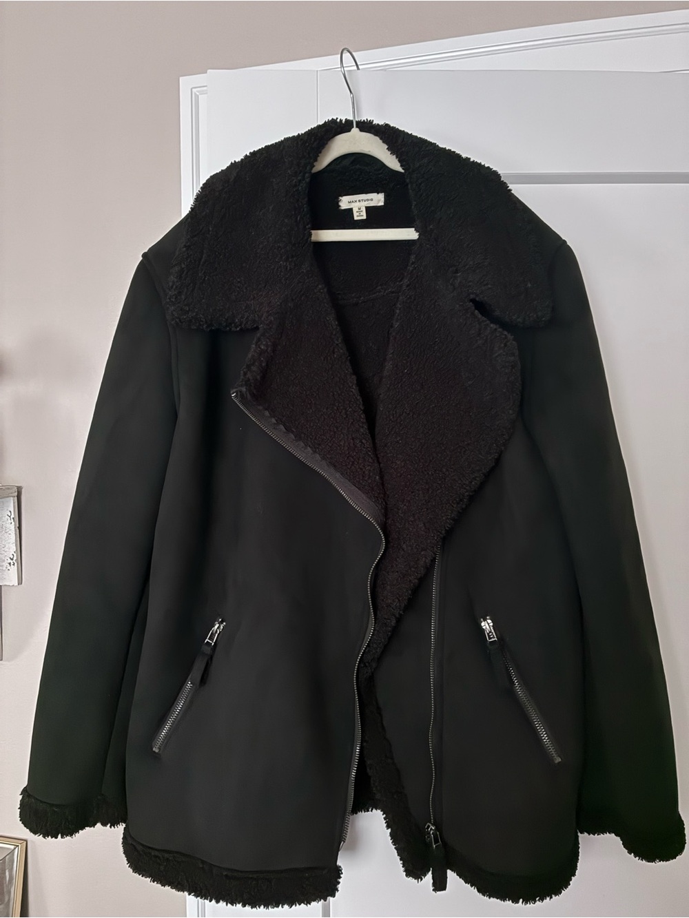Max Studio Black Teddy Shearling-Style Jacket